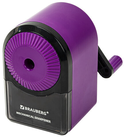 Точилка механическая BRAUBERG ULTRA для чернографитных и цветных карандашей, крепление к столу, цвет корпуса сиреневый с черным, 271341