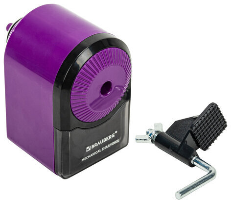 Точилка механическая BRAUBERG ULTRA для чернографитных и цветных карандашей, крепление к столу, цвет корпуса сиреневый с черным, 271341
