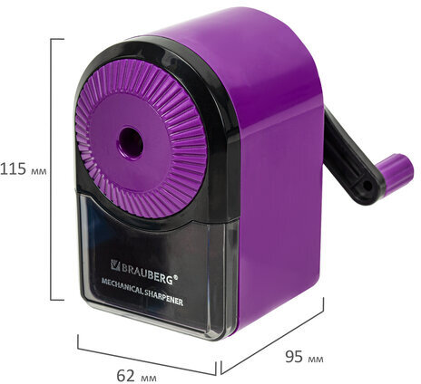 Точилка механическая BRAUBERG ULTRA для чернографитных и цветных карандашей, крепление к столу, цвет корпуса сиреневый с черным, 271341