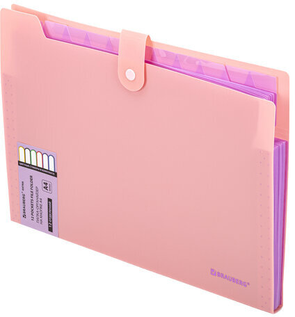 Папка-органайзер на кнопке 12 отделений, BRAUBERG "Extra", А4, персиковая с лавандовым, 271931