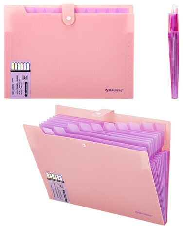 Папка-органайзер на кнопке 12 отделений, BRAUBERG "Extra", А4, персиковая с лавандовым, 271931
