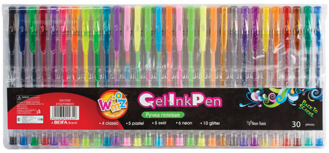 Ручки гелевые BEIFA (Бэйфа) "WMZ", НАБОР 30 ЦВЕТОВ, узел 0,9 мм, линия письма 0,7 мм, GA1030-30