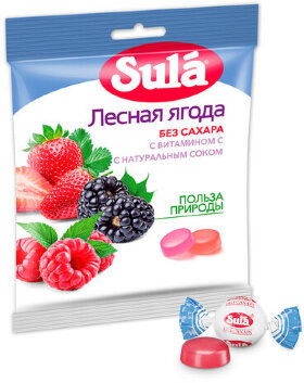 Карамель леденцовая SULA (Зула) &quot;Лесные ягоды&quot;, без сахара с витамином С, 60 г, 86639