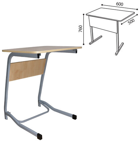 Стол-парта 1-местный нерегулируемый "Олимп" 600х500х760 мм, рост 6, серый каркас, ЛДСП клён