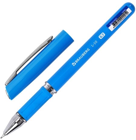 Ручка шариковая масляная с грипом BRAUBERG "Roll", СИНЯЯ, корпус синий, узел 0,7 мм, линия письма 0,35 мм, 143005