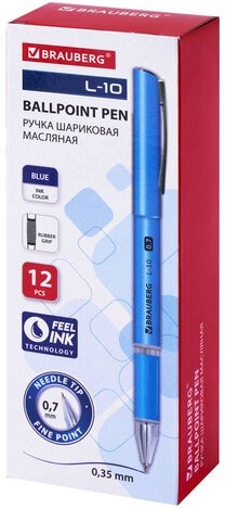 Ручка шариковая масляная с грипом BRAUBERG "Roll", СИНЯЯ, корпус синий, узел 0,7 мм, линия письма 0,35 мм, 143005
