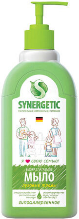 Мыло жидкое 500 мл SYNERGETIC "Луговые травы", гипоаллергенное, биоразлагаемое, дозатор, 105053