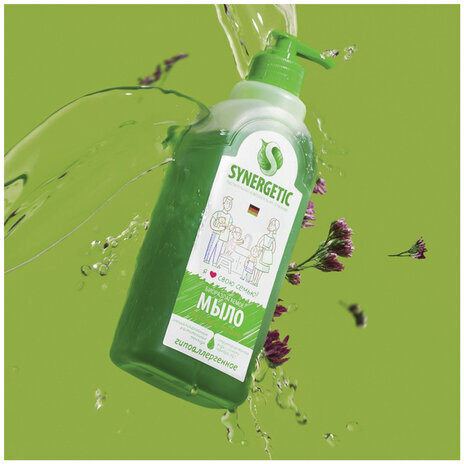 Мыло жидкое 500 мл SYNERGETIC "Луговые травы", гипоаллергенное, биоразлагаемое, дозатор, 105053