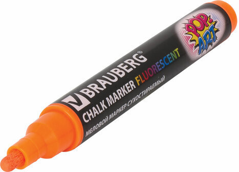 Маркер меловой "POP-ART" ОРАНЖЕВЫЙ, 5 мм, стираемый, для гладких поверхностей, BRAUBERG, 151531