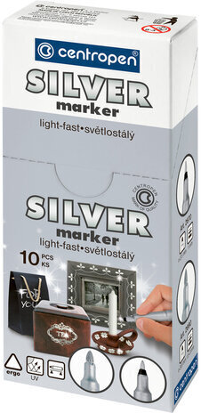 Маркер для декорирования СЕРЕБРЯНЫЙ CENTROPEN, круглый наконечник, 1 мм, 2670, 6 2670 0194