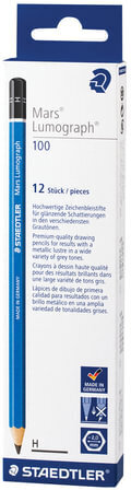 Карандаш чернографитный STAEDTLER ПРЕМИУМ (Германия), 1 шт., "Mars Lumograph", H, без резинки, грифель 2 мм, 100-H