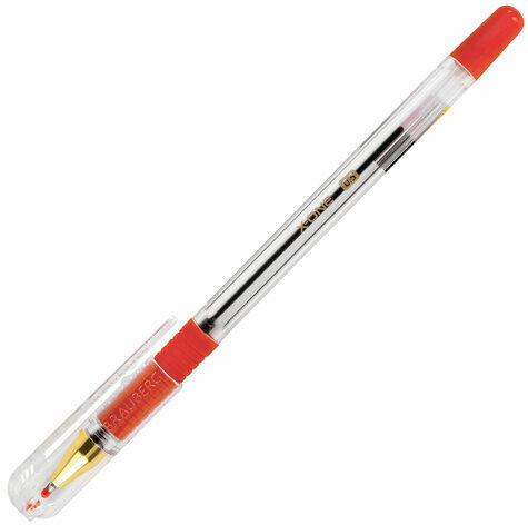 Ручка шариковая с грипом BRAUBERG "X-ONE", КРАСНАЯ, корпус прозрачный, узел 0,5 мм, линия письма 0,35 мм, 143989