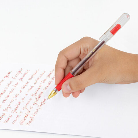 Ручка шариковая с грипом BRAUBERG "X-ONE", КРАСНАЯ, корпус прозрачный, узел 0,5 мм, линия письма 0,35 мм, 143989