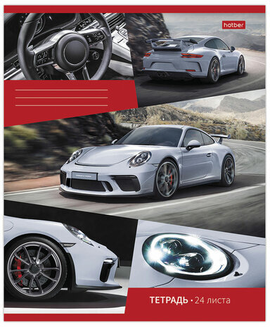 Тетрадь 24 л. HATBER скоба, клетка, обложка картон, "Автопанорама" (5 видов в спайке), 24Т5В1