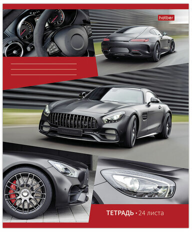 Тетрадь 24 л. HATBER скоба, клетка, обложка картон, "Автопанорама" (5 видов в спайке), 24Т5В1