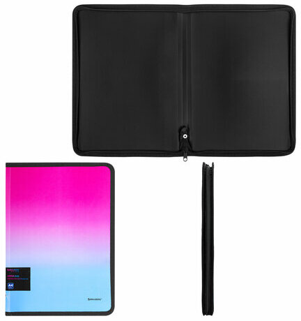 Папка объемная на молнии пластиковая BRAUBERG "Grade", А4, 330х240 мм, 600 мкм, розово-голубой градиент, 271975