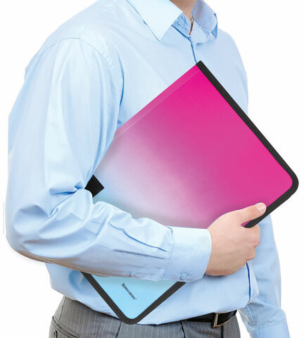 Папка объемная на молнии пластиковая BRAUBERG "Grade", А4, 330х240 мм, 600 мкм, розово-голубой градиент, 271975