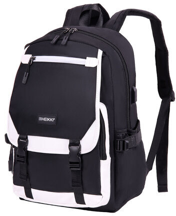 Рюкзак HEIKKI FUSION (ХЕЙКИ) универсальный, USB-порт, черный с белыми вставками, 45х31х15 см, 272578