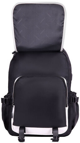 Рюкзак HEIKKI FUSION (ХЕЙКИ) универсальный, USB-порт, черный с белыми вставками, 45х31х15 см, 272578