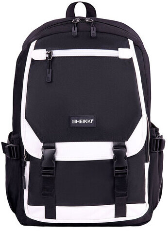 Рюкзак HEIKKI FUSION (ХЕЙКИ) универсальный, USB-порт, черный с белыми вставками, 45х31х15 см, 272578