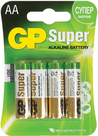 Батарейки КОМПЛЕКТ 4 шт., GP Super, AA (LR06, 15А), алкалиновые, пальчиковые, блистер