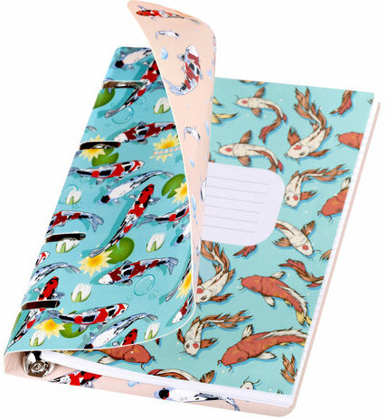 Тетрадь на кольцах А5 160х212 мм, 120 листов, картон, выборочный лак, клетка, BRAUBERG, "Карпы Кои", 404730