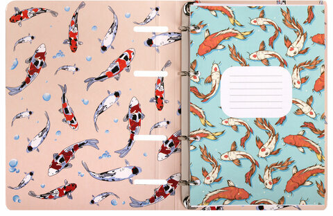 Тетрадь на кольцах А5 160х212 мм, 120 листов, картон, выборочный лак, клетка, BRAUBERG, "Карпы Кои", 404730