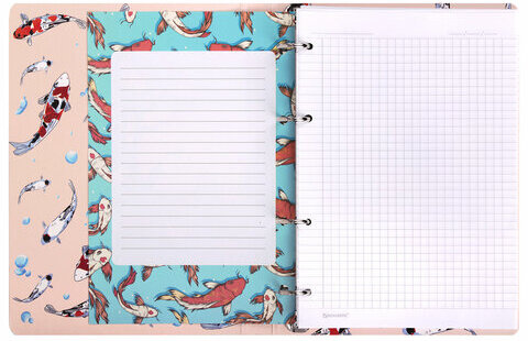 Тетрадь на кольцах А5 160х212 мм, 120 листов, картон, выборочный лак, клетка, BRAUBERG, "Карпы Кои", 404730