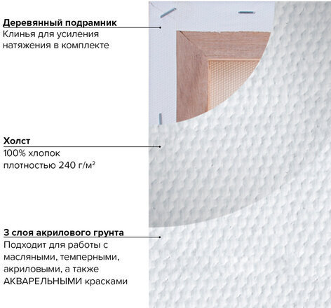 Холст на подрамнике акварельный BRAUBERG ART CLASSIC, 40х50, 240г/м, 100% хлопок,мелкое зерно 191669