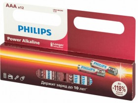 Батарейки алкалиновые &quot;мизинчиковые&quot; КОМПЛЕКТ 12 шт., PHILIPS Power Alkaline, ААА (LR03, 15А), блистер, Б0064681