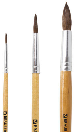 Кисти BRAUBERG, набор 3 шт. (пони, круглые № 2, 4, 7), блистер, 200220