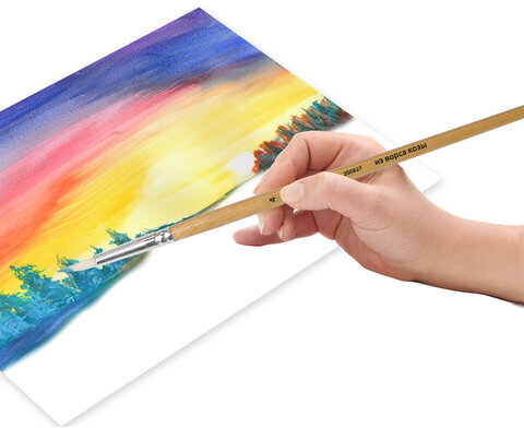 Кисть ПИФАГОР, КОЗА, круглая, № 4, деревянная лакированная ручка, с колпачком, 200827