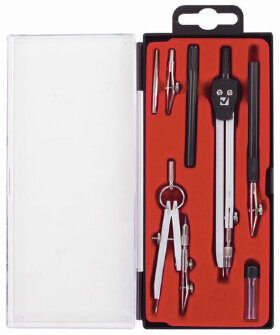 Готовальня BRAUBERG &quot;Architect&quot;, 7 предметов: циркуль + кронциркуль с рейсфедором, рейсфедер + держатель, 2 вставки, грифель, 210346