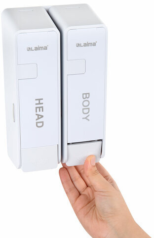 Дозатор двойной 2х0,38 л для жидкого мыла/шампуня/геля LAIMA ULTRA, НАЛИВНОЙ, белый, 609107, MD-9029W-2