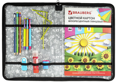 Папка для труда на молнии BRAUBERG А4 с ручкой, 1 отделение, органайзер, "Husky", 271450