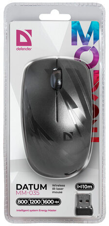 Мышь беспроводная DEFENDER Datum MM-035 B, 2 кнопки + 1 колесо-кнопка, лазерная, черная, 52035