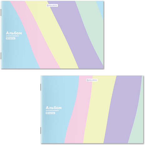 Альбом для рисования А4 40 л., скоба, обложка картон, BRAUBERG, 203х288 мм, кросс-серия PASTEL, 107362