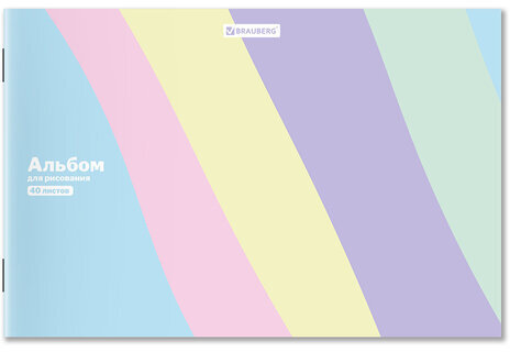 Альбом для рисования А4 40 л., скоба, обложка картон, BRAUBERG, 203х288 мм, кросс-серия PASTEL, 107362