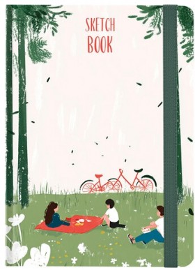Скетчбук, белая бумага 120 г/м2, 145х203 мм, 80 л., резинка, твердый, BRAUBERG ART, &quot;Прогулка&quot;, 116896