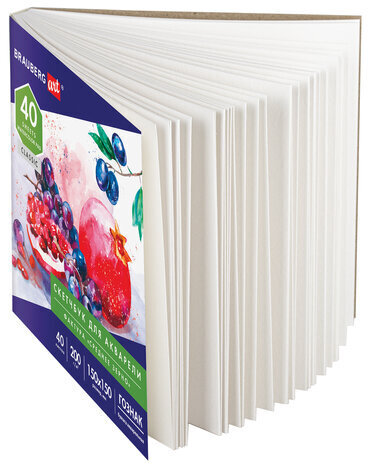 Альбом для акварели, бумага ГОЗНАК СПб 200 г/м2, 150x150 мм, 40 л., склейка, BRAUBERG ART, 106144