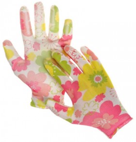 Перчатки полиэфирные САДОВЫЕ цветные, 1 пара, 15 класс, 33-35 г, размер 8, нитрильный латекс, сад
