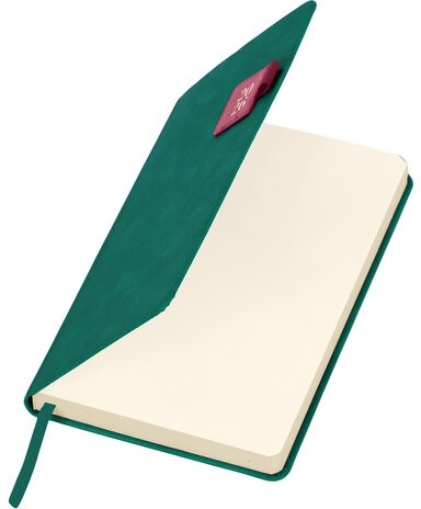 Ежедневник датированный 2026 А5 138х213 мм, BRAUBERG "Accent", под кожу, держатель, зеленый/бордо, 117387