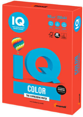 Бумага цветная IQ color, А4, 160 г/м2, 250 л., интенсив, кораллово-красная, CO44