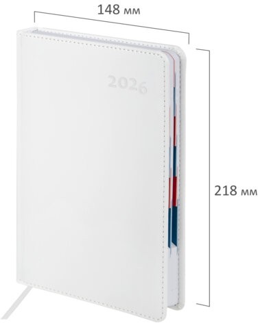 Ежедневник датированный 2026 А5 148х218 мм, GALANT "White", под кожу, белый, 117494