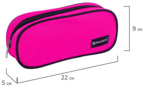 Пенал-косметичка BRAUBERG овальный, полиэстер, "Pink", 22х9х5 см, 229270