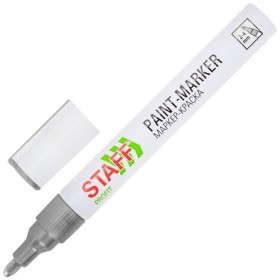 Маркер-краска лаковый (paint marker) 2-4 мм, СЕРЕБРИСТЫЙ, НИТРО-ОСНОВА, STAFF PROFIT, для любых поверхностей, 152580