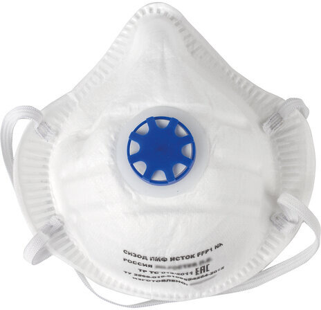 Респиратор (полумаска фильтрующая) ИСТОК, клапан выдоха, FFP1, формованный, 892507