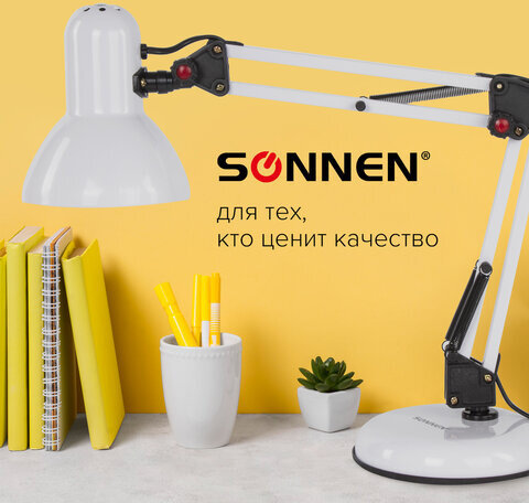 Настольная лампа-светильник SONNEN TL-007, подставка + струбцина, 40 Вт, Е27, БЕЛЫЙ, высота 60 см, 235539