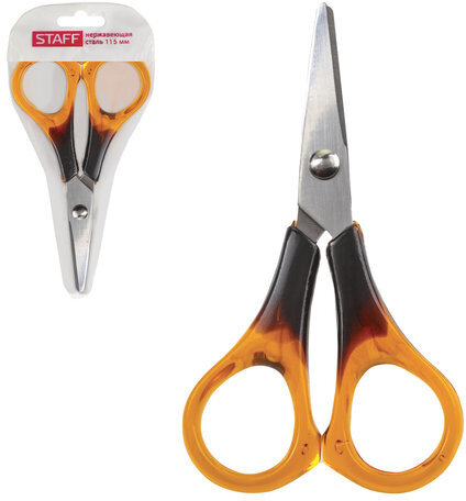 Ножницы STAFF "Basic" 115 мм, ручки под янтарь, ПВХ чехол с европодвесом, 236935