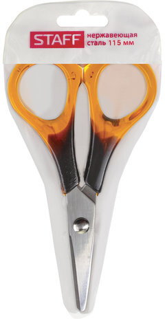 Ножницы STAFF "Basic" 115 мм, ручки под янтарь, ПВХ чехол с европодвесом, 236935